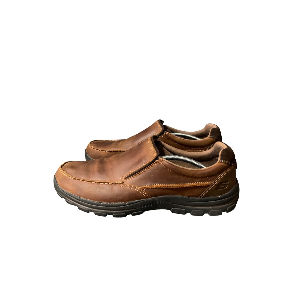 Skechers Loafers Mens 11 Relaxed Fit Brown Leather Moc Toe Slip On EUC